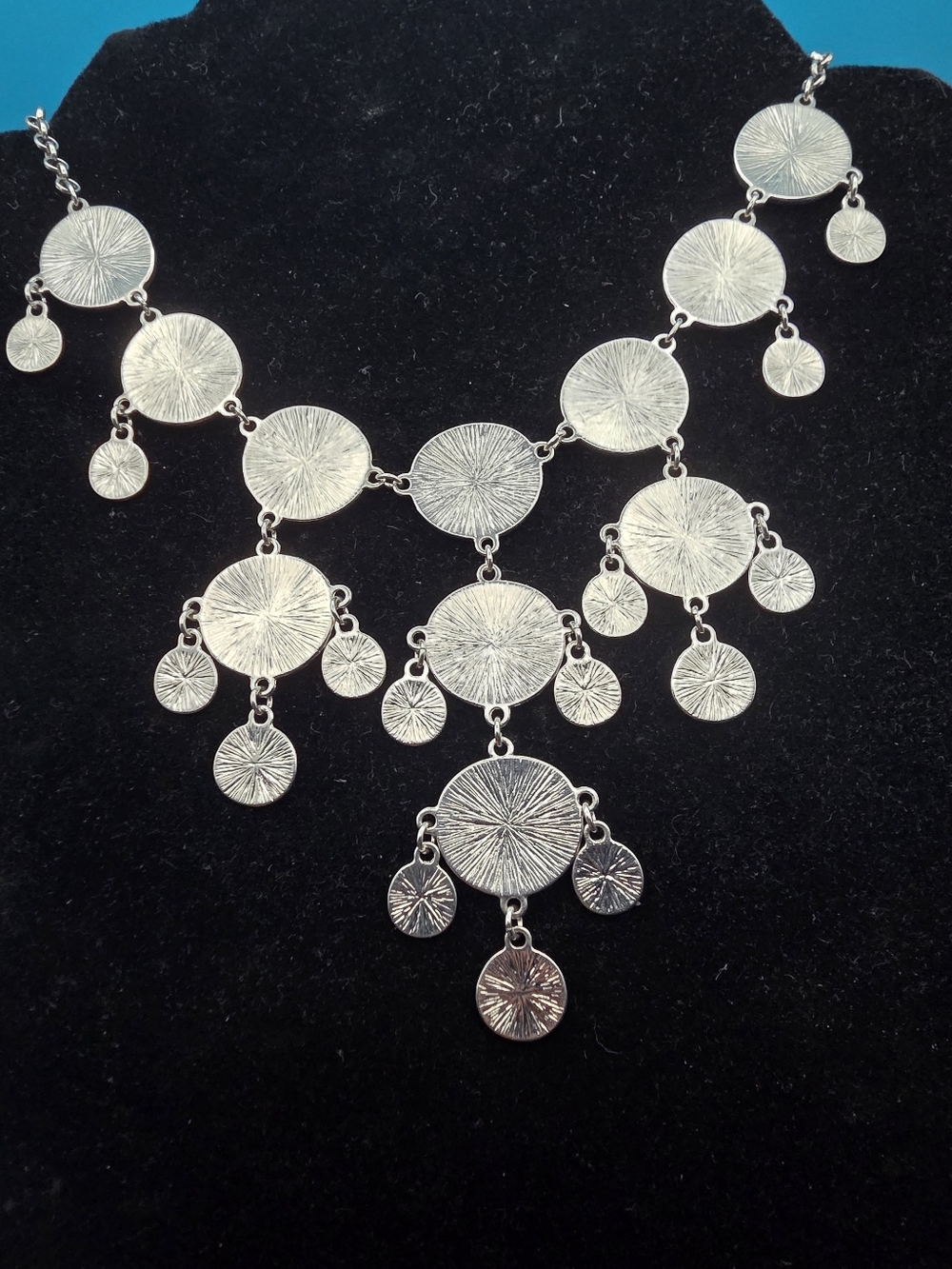 Vintage Silver Sunburst Medallion Statement Necklace